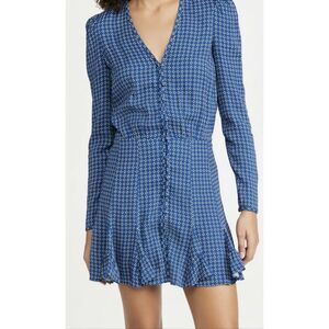 NWOT Veronica Beard Riggins Long Sleeve Godet Pleats Blue Mini Dress Women's 2US
